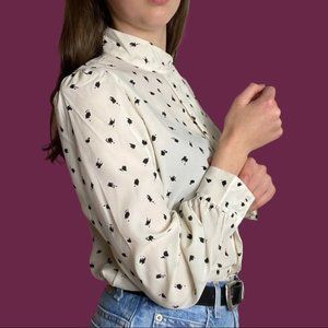 COPY - Vintage Pretense Black Spotted High Neck Blouse Size 7